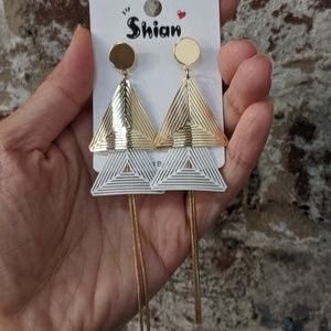 NWT White & Gold Geometric Dangle Earrings